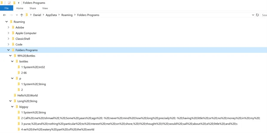 Daniel Temkin's Folders language uses empty directories as code