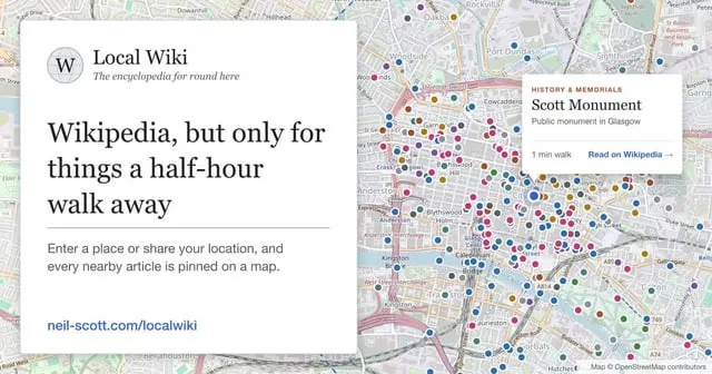 Local Wikipedia maps nearby articles within walking distance