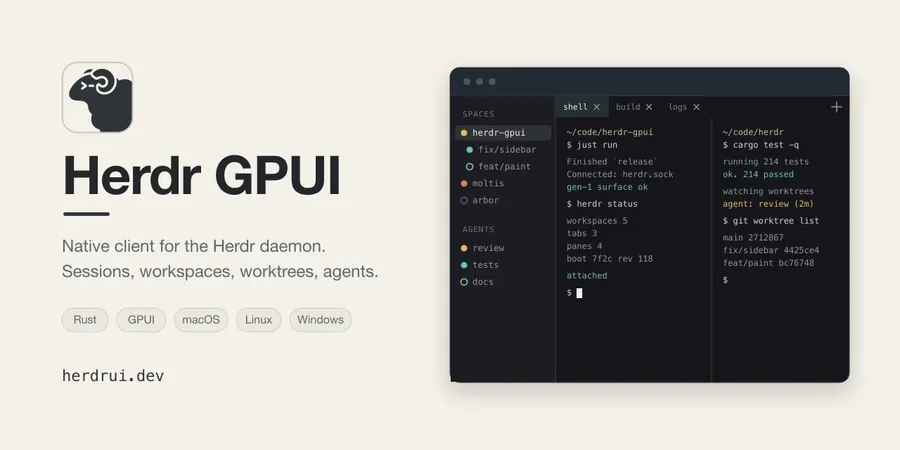 Herdr releases open-source native desktop app for its code-agent terminal runtime